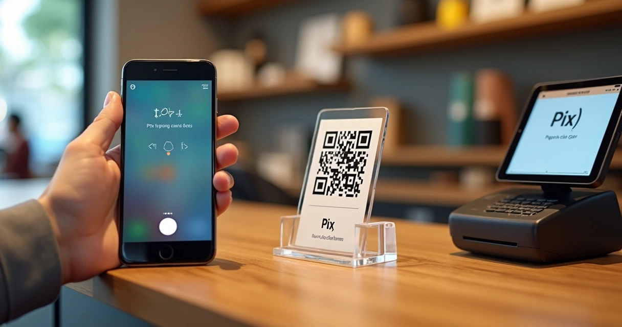 Cliente paga compra em loja física usando QR code estático do Pix no balcão 