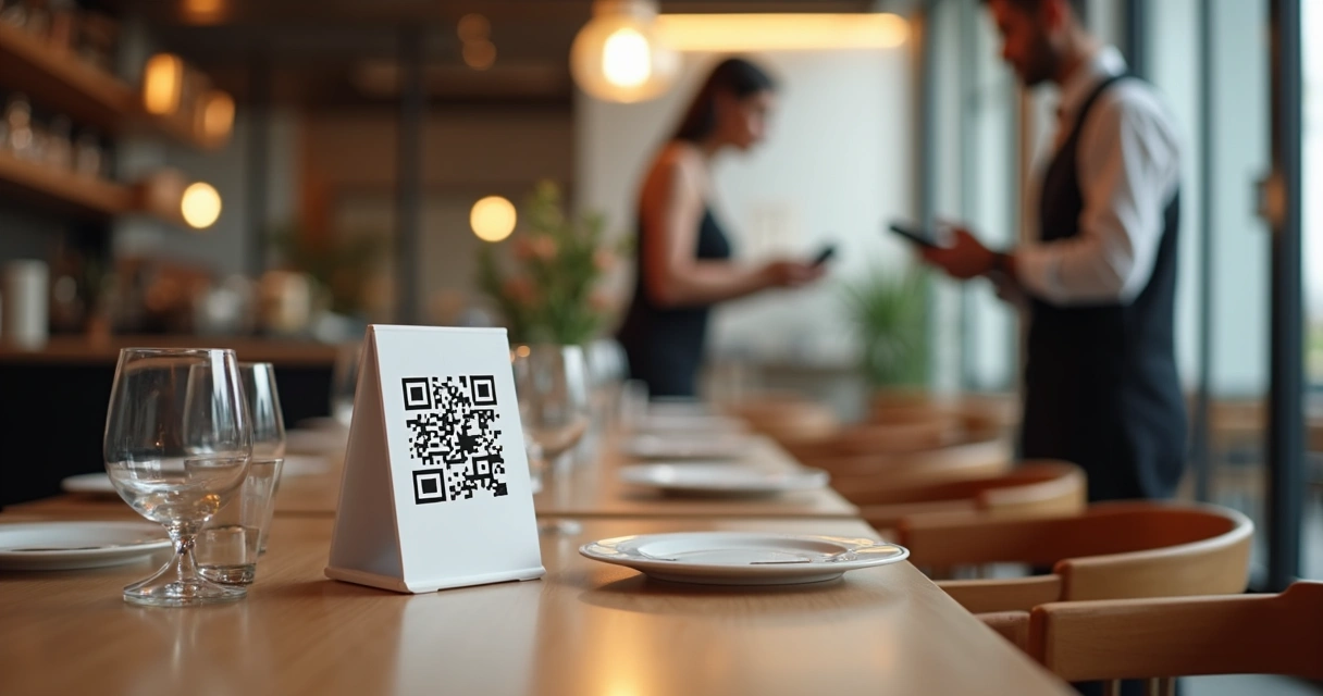 QR code disponível em mesa de restaurante