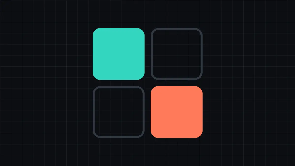 Símbolo da Grid: quadrante 2×2 com tecnologia em verde-água e growth em coral