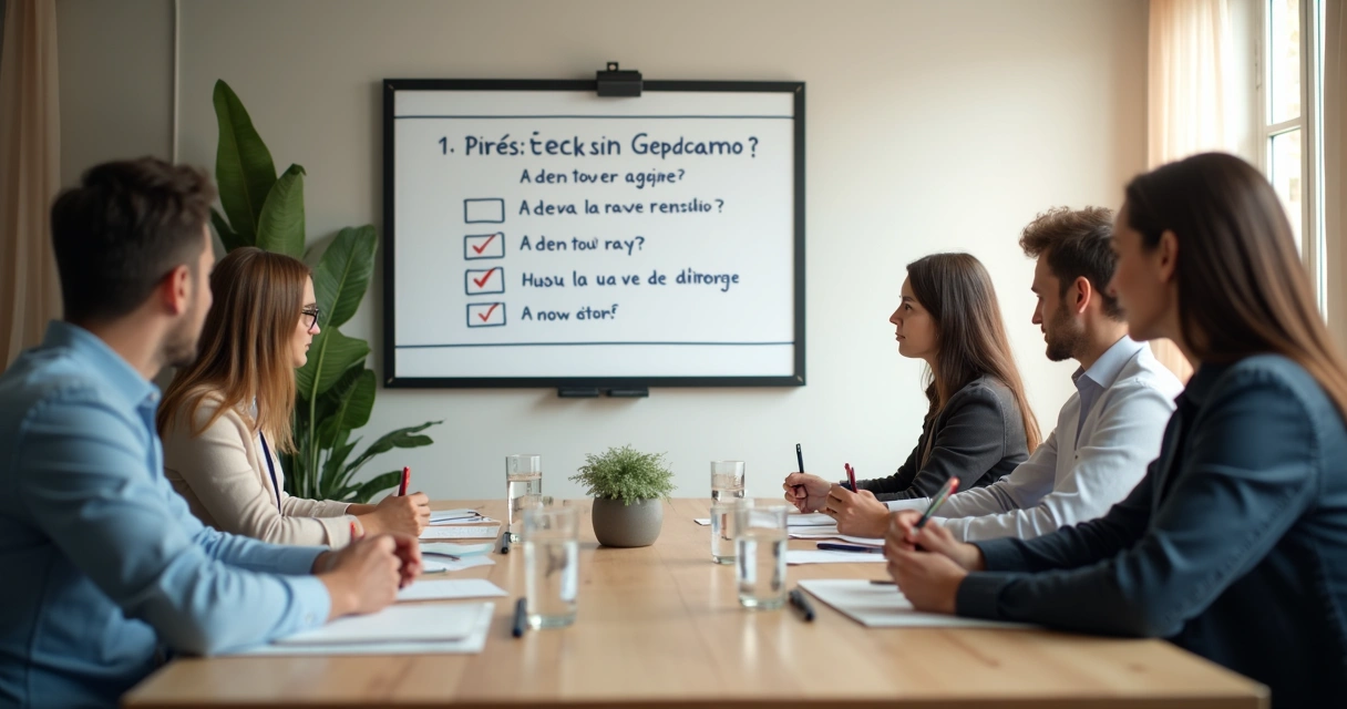 Quadro com perguntas de check-in em sala de equipe 