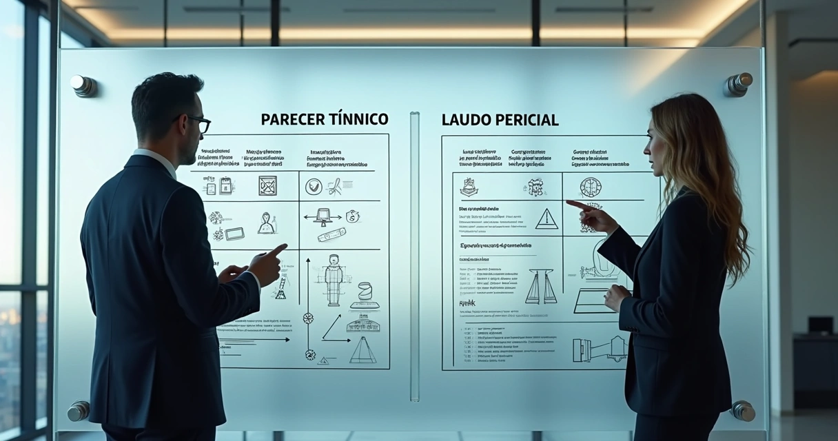 Quadro comparativo entre parecer técnico e laudo pericial 