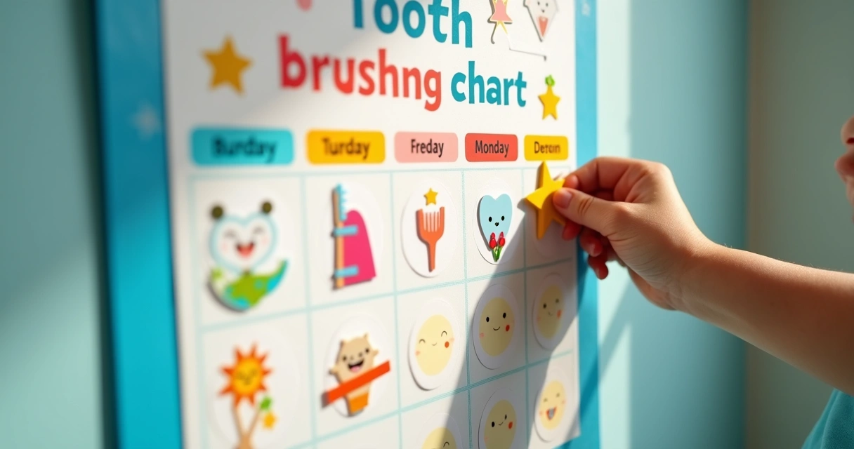 Quadro de rotina de escovação colorido com adesivos em destaque 