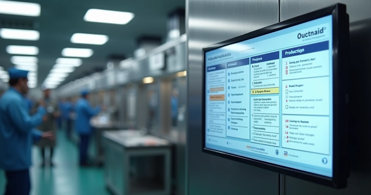 Quadro digital exibindo painéis de pendências e alertas de produção 