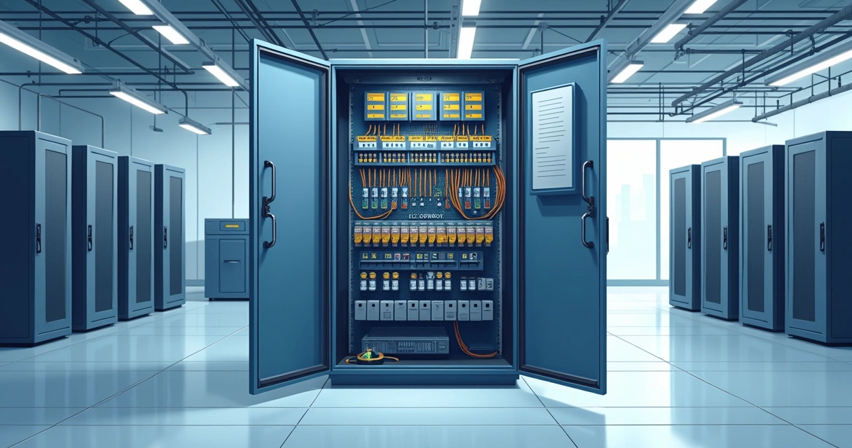 Painel de distribuição industrial com componentes modernos 
