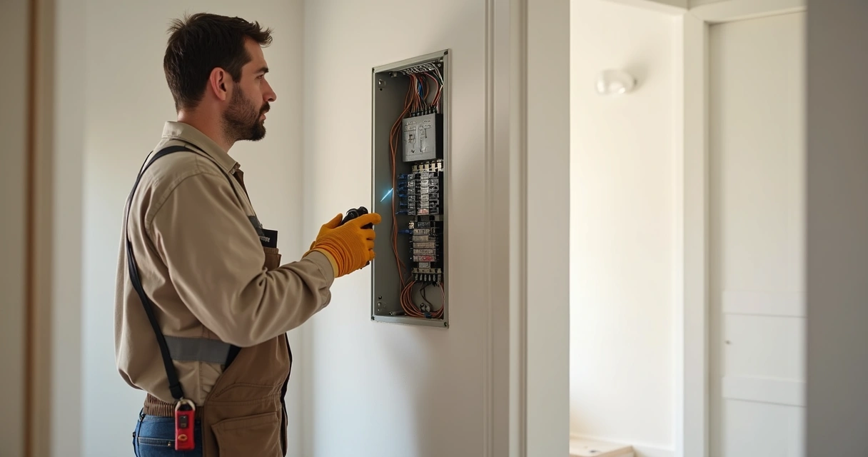 Eletricista a verificar quadro elétrico doméstico 