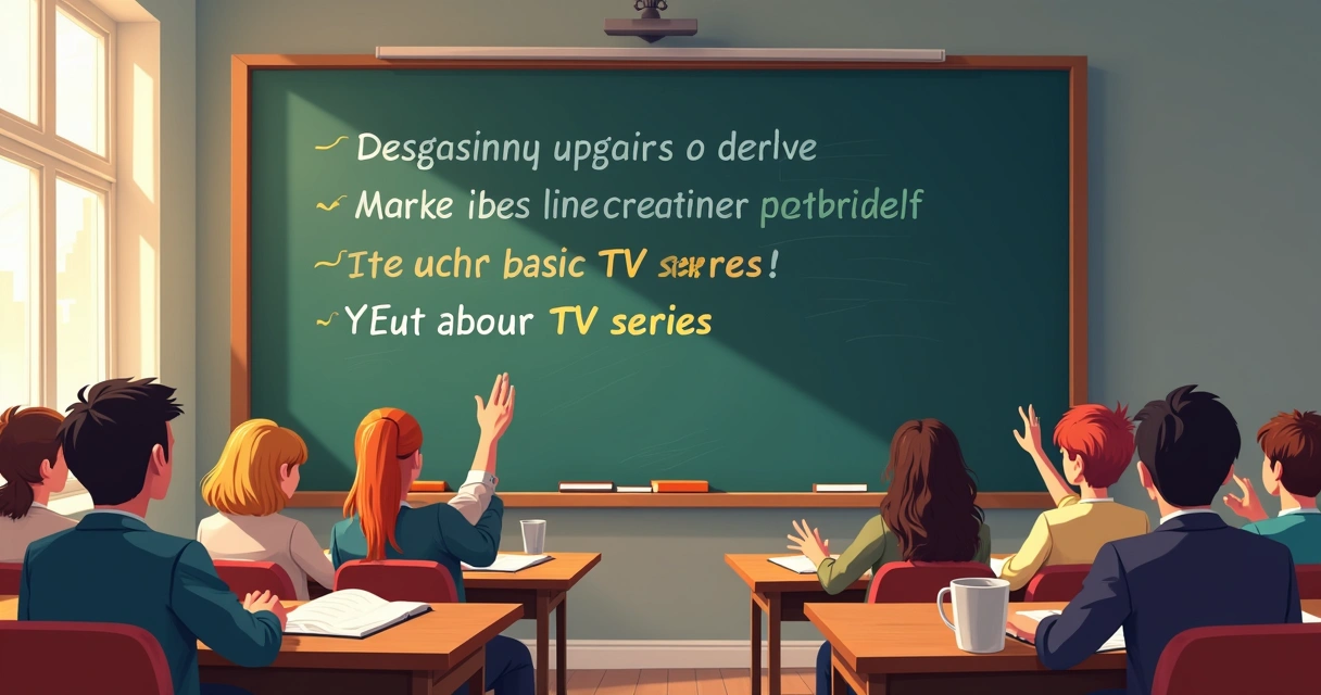 Quadro negro com tópicos escritos sobre séries clássicas e turmas de alunos atentas 