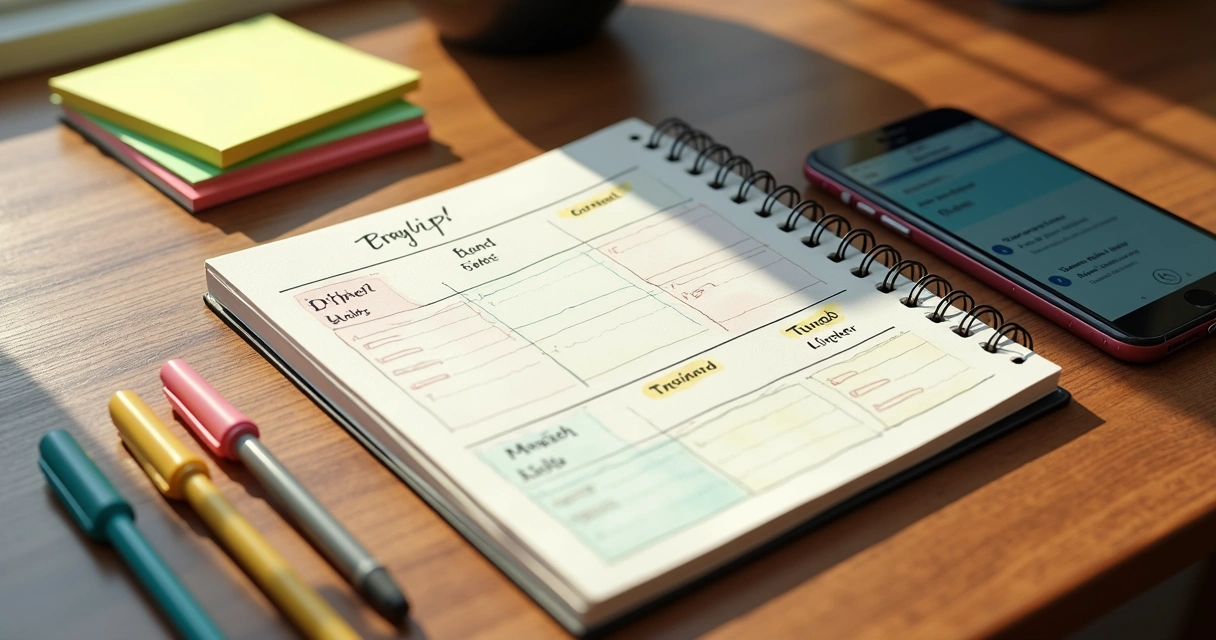 Quadro com rotina semanal de estudo de inglês 