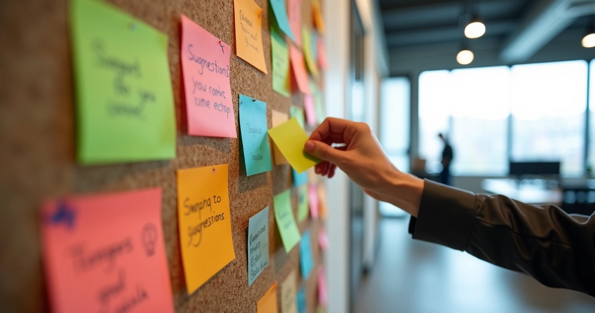 Quadro de feedback e sugestões em escritório de PME 