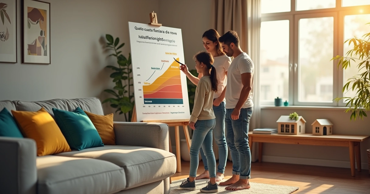 Família observa quadro com comparação de custos de financiamento de imóvel 