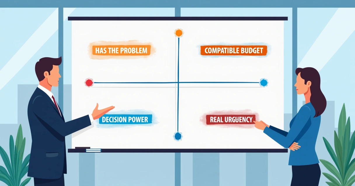 Quadro com quatro critérios escritos para qualificação de leads 