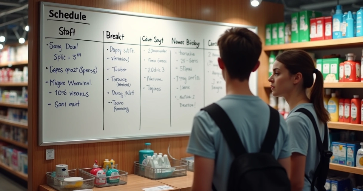 Quadro de horários em loja de pequeno porte