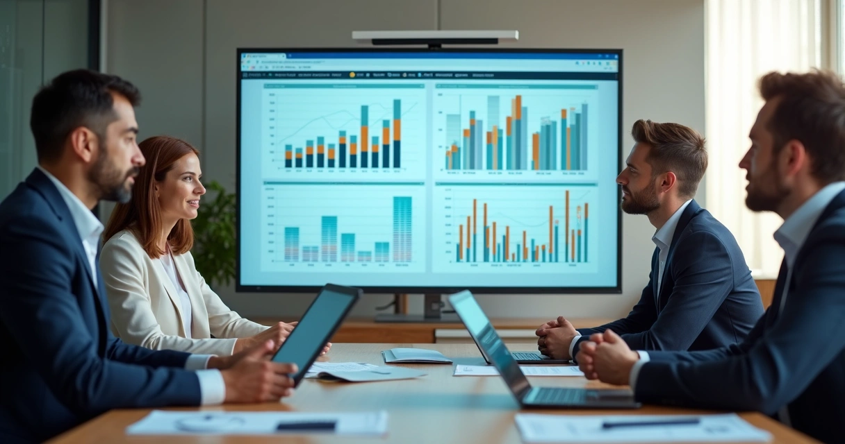 Quadro de indicadores prontos com gráficos coloridos e setas de análise 