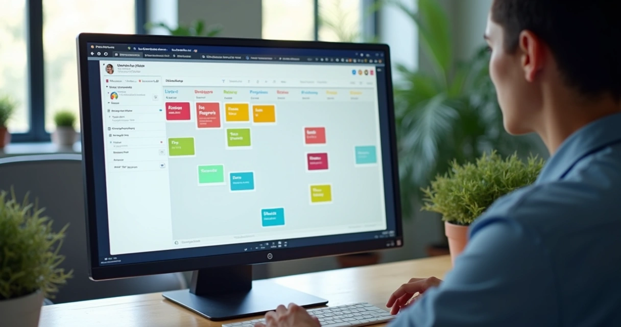 Quadro Kanban digital mostrando colunas e cartões organizados 