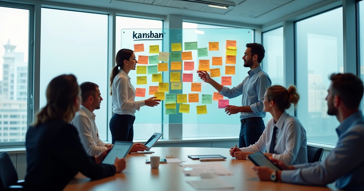Quadro kanban de equipe de implantação de software ERP 
