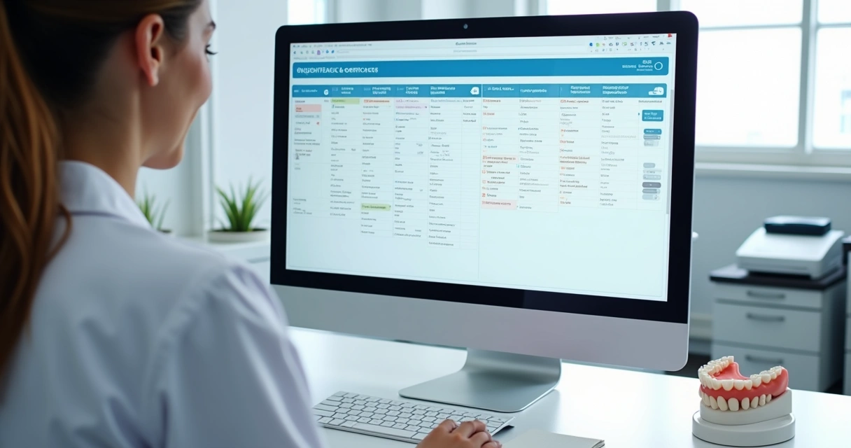 Quadro Kanban com etapas de próteses odontológicas em tela digital