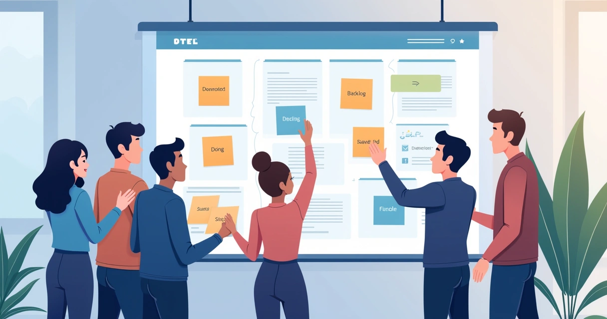 Quadro Kanban digital de equipe de desenvolvimento 