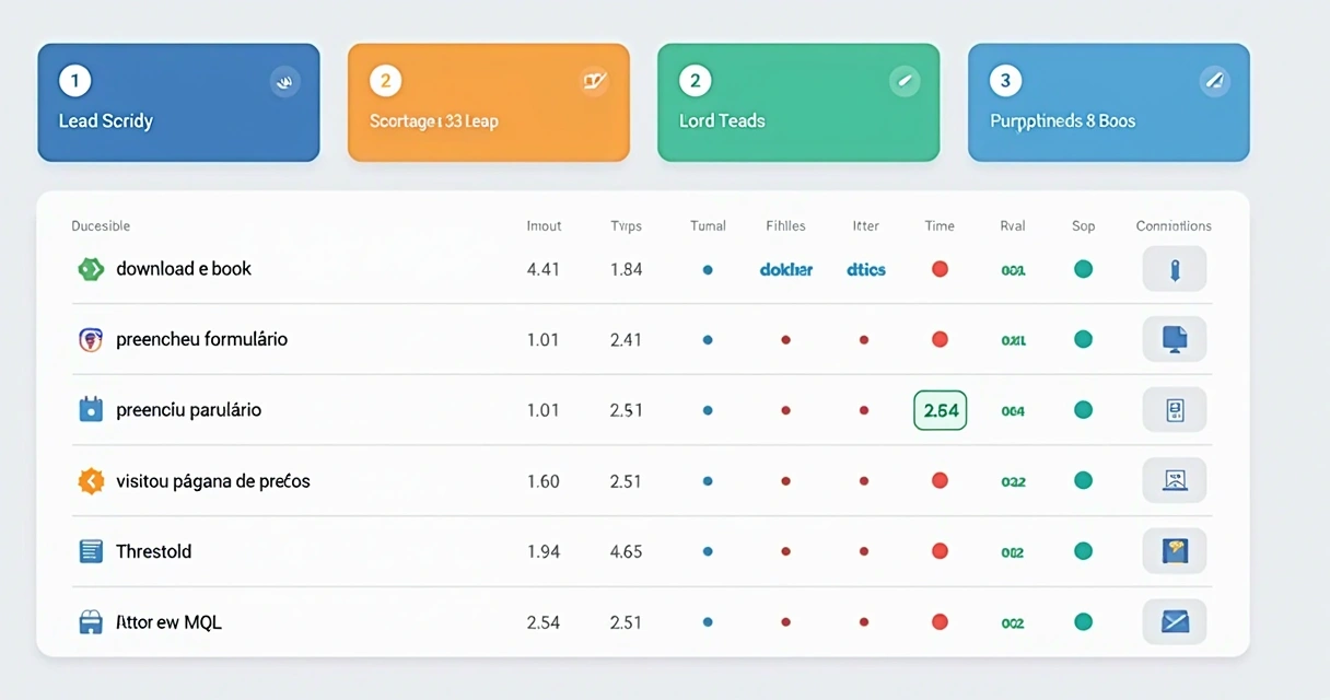 Quadro explicando um exemplo de lead scoring, com pontuação para diferentes ações do lead.