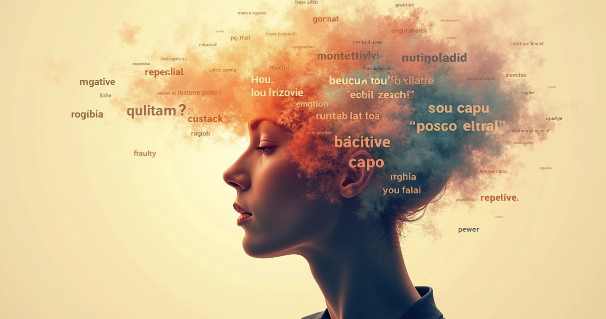 Quadro mental com palavras negativas e positivas em nuvens de pensamento