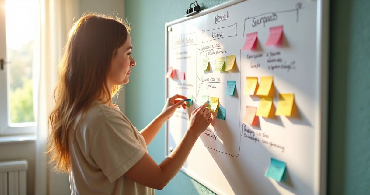 Quadro branco com metas financeiras familiares 