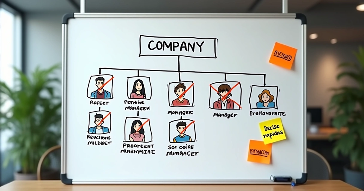 Esquema visual de organograma com menos líderes