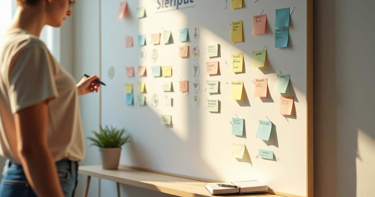 Parede com quadro de progresso mostrando várias pequenas conquistas marcadas em amarelo 