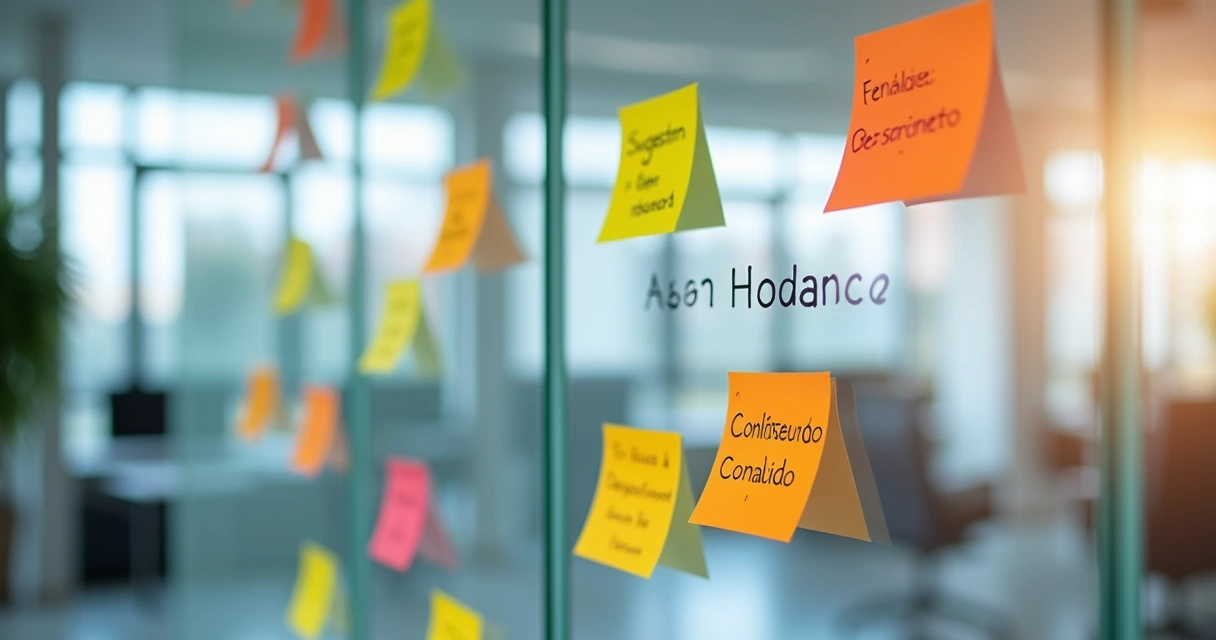 Quadro de roadmap SaaS cheio de post-its de sugestões. 
