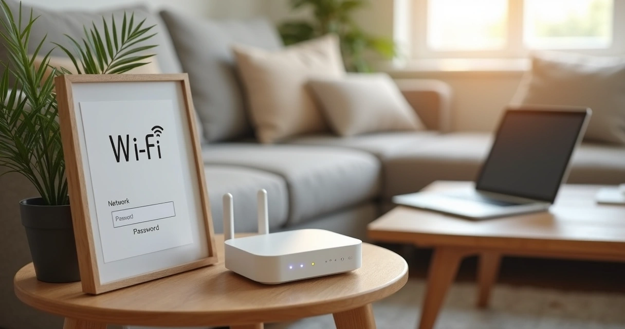 Senha do wi-fi escrita em quadro decorativo em apartamento de temporada 