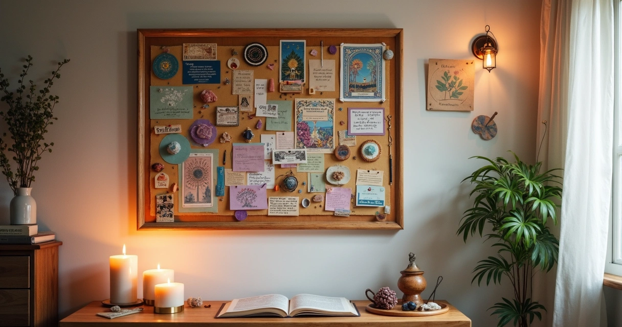Quadro dos sonhos com símbolos esotéricos e elementos coloridos