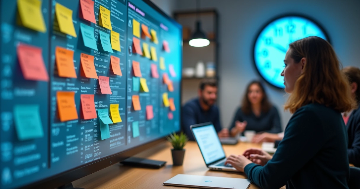 Quadro Kanban com cards de tarefas indicando cobertura de férias