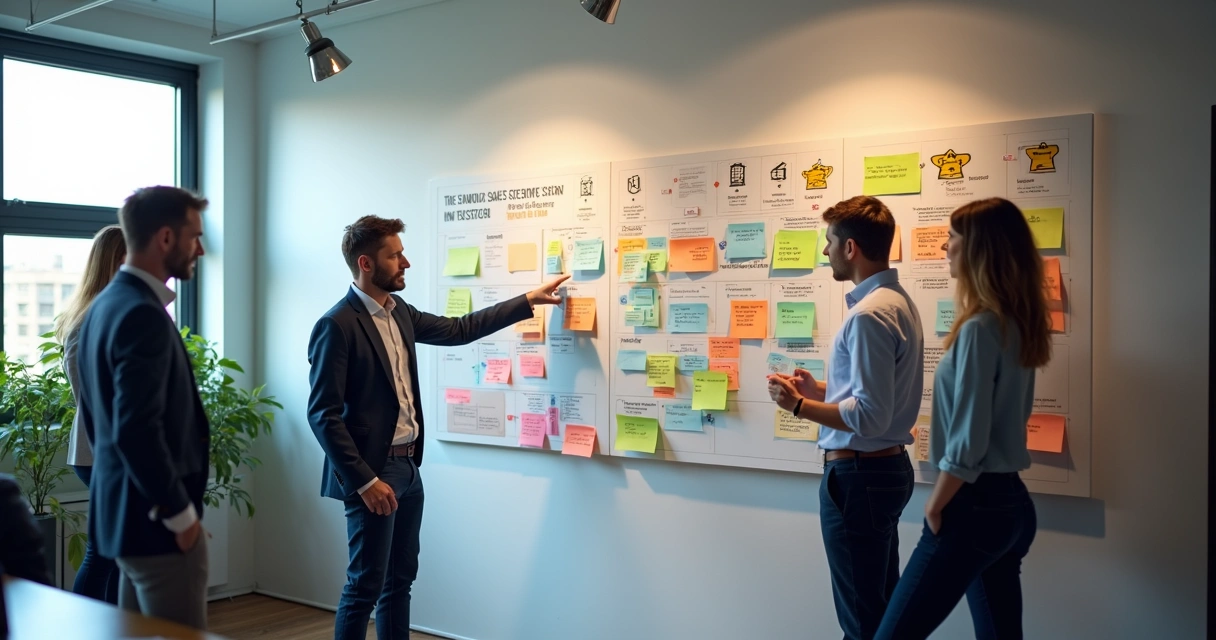 Quadro de treinamento de vendas com metodologia visual kanban 