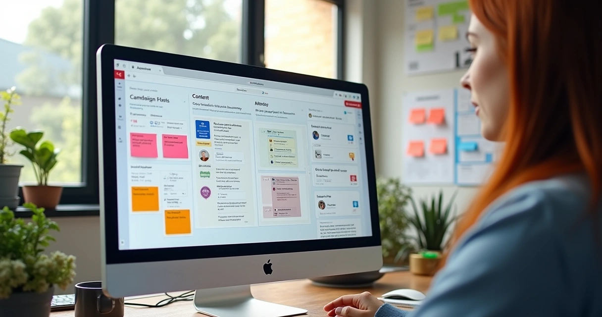 Quadro digital com tarefas de marketing organizadas em listas 