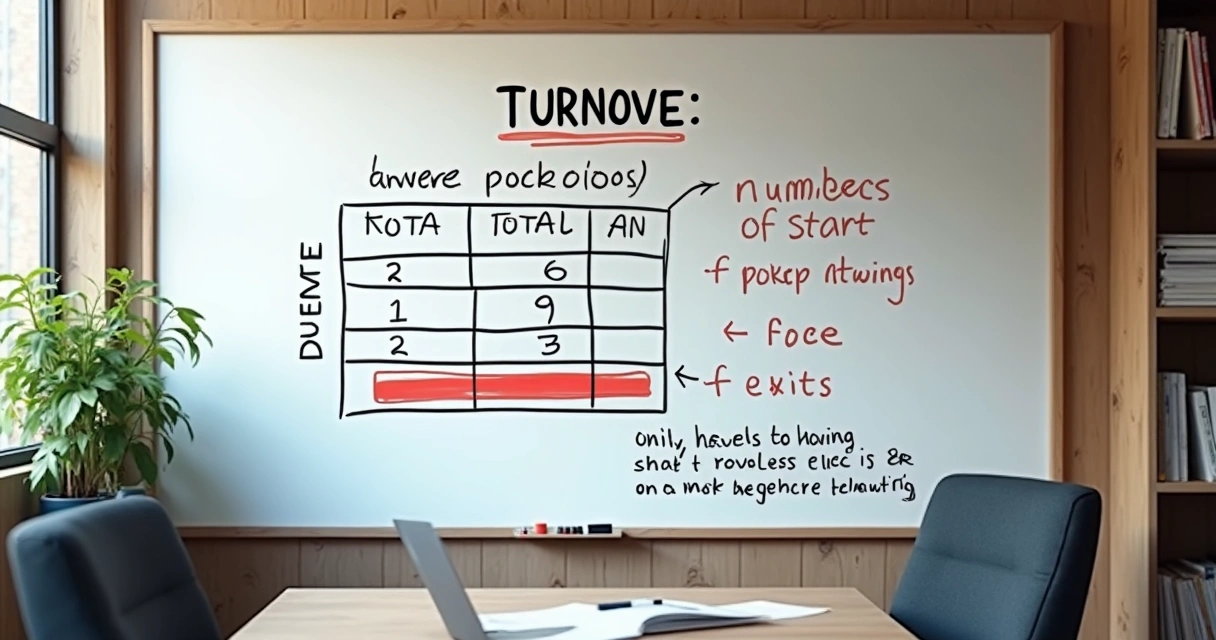 Quadro mostrando cálculo de turnover com exemplo simples de empresa pequena 