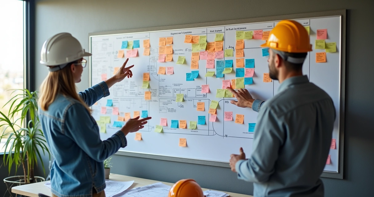 Quadro de planejamento visual em obra 