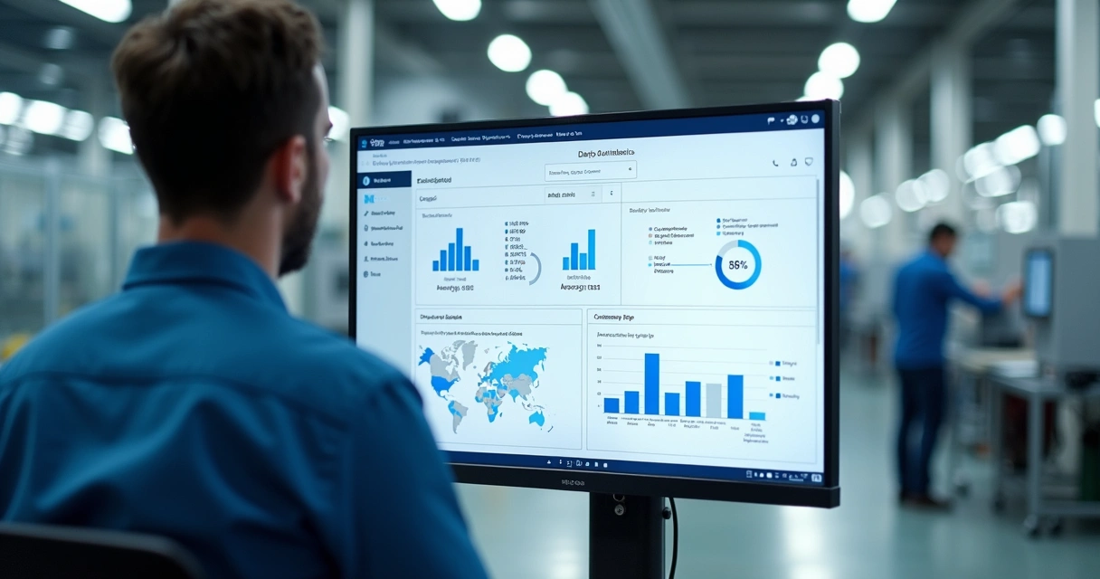 Analista revisando qualidade de dados em sistema industrial 