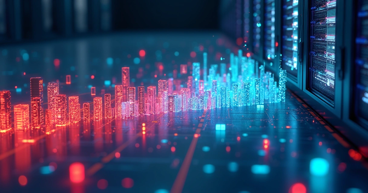 Dados organizados, limpos e coloridos fluindo para um grande banco de dados 