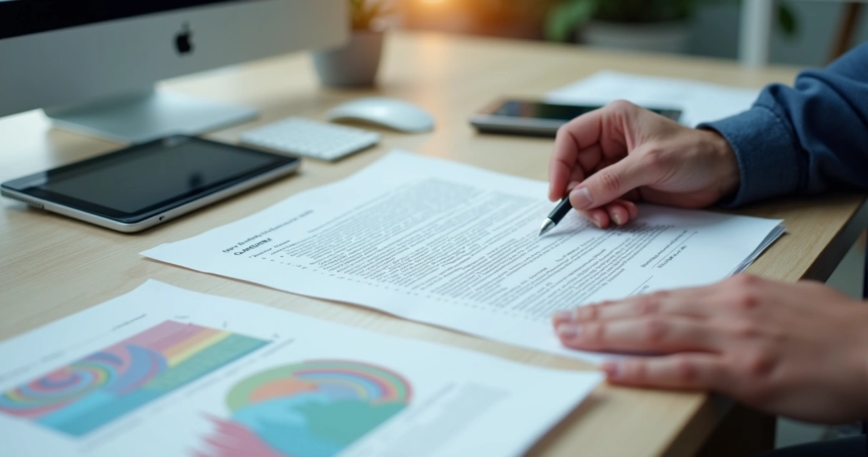 Pessoa analisando documento empresarial bem impresso