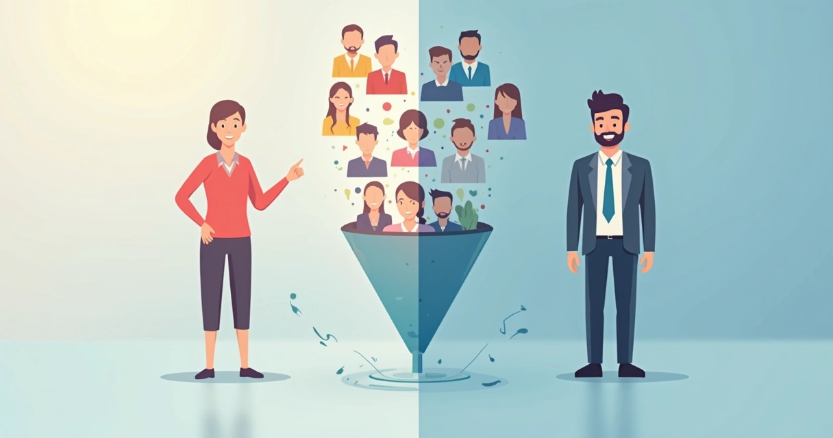 Comparação visual entre leads qualificados e desqualificados em funil de anúncios