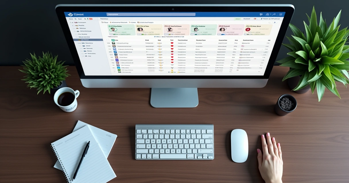 Tela de CRM com cards de leads pontuados em cores diferentes. 