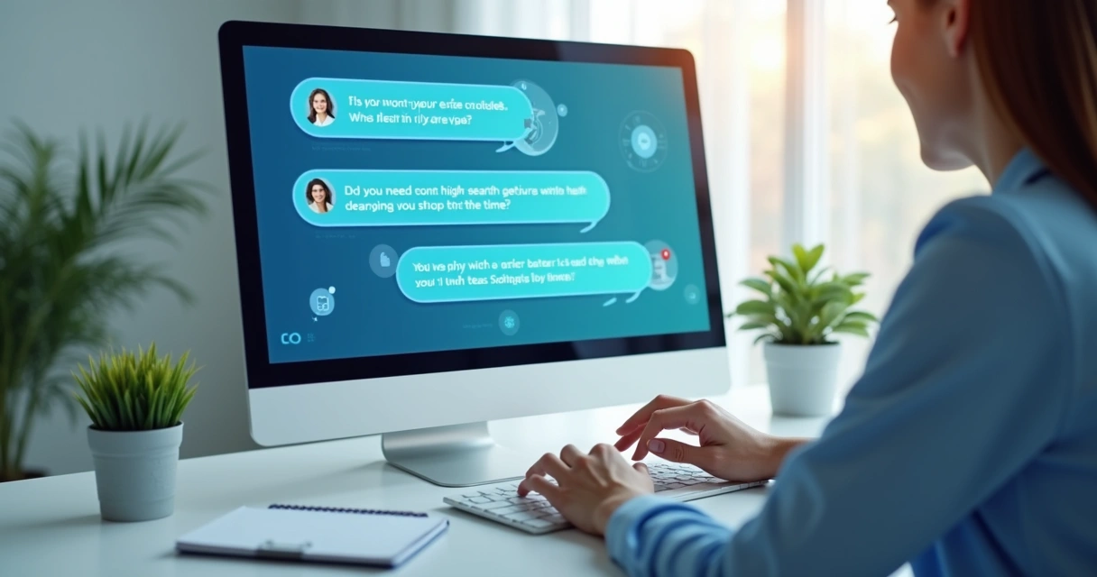 Chatbot conversa com interessado em consultas na clínica, perguntas na tela do computador