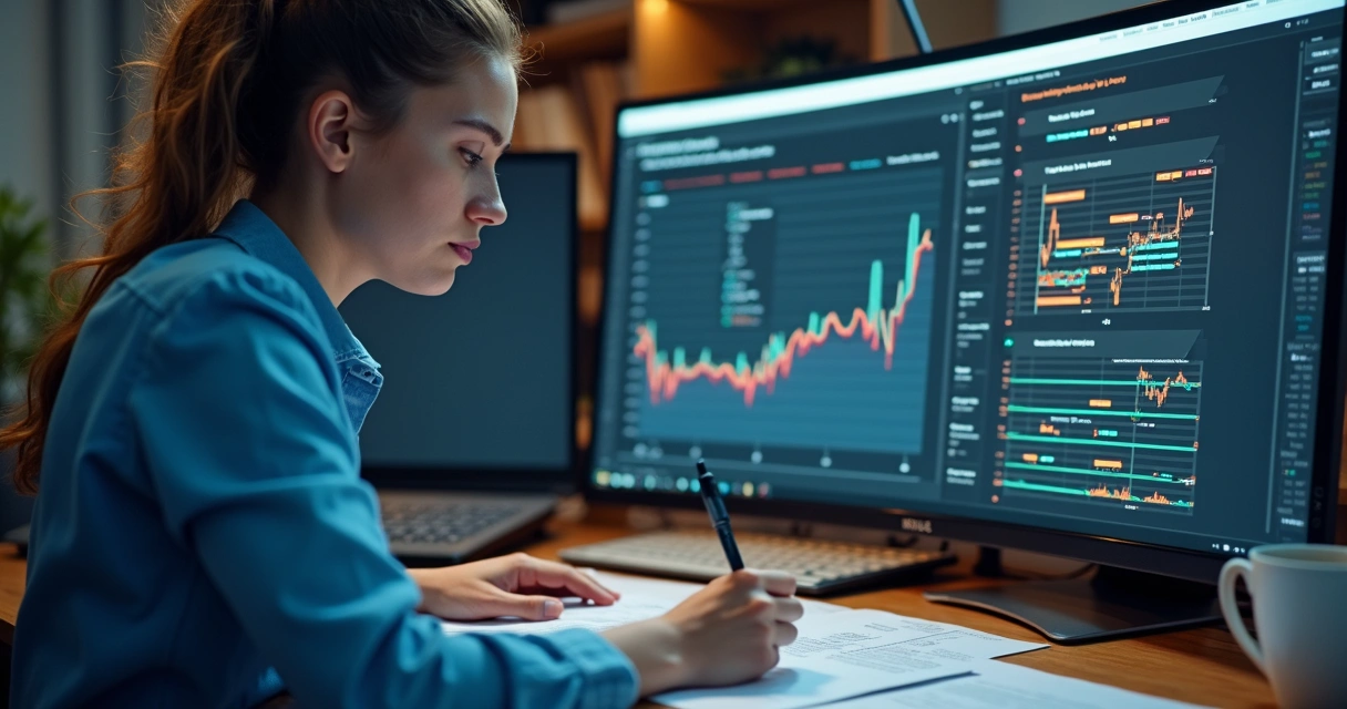 Profissional analisando telas de qualificação de leads em computador 