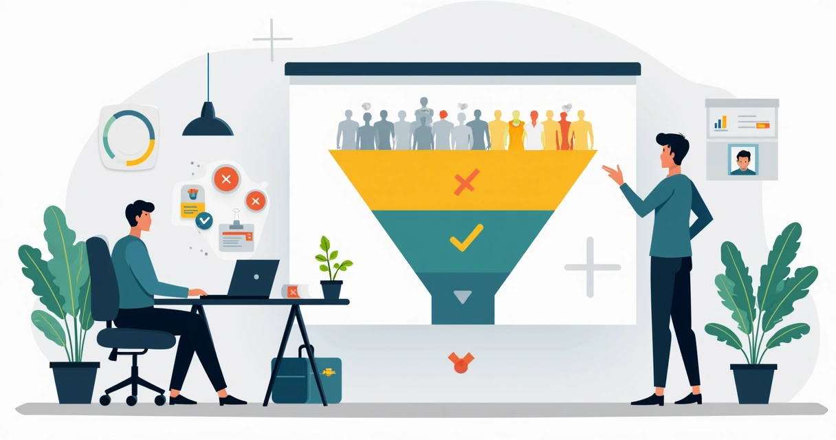 Gestor de vendas analisando funil e classificando leads em qualificados e desclassificados 