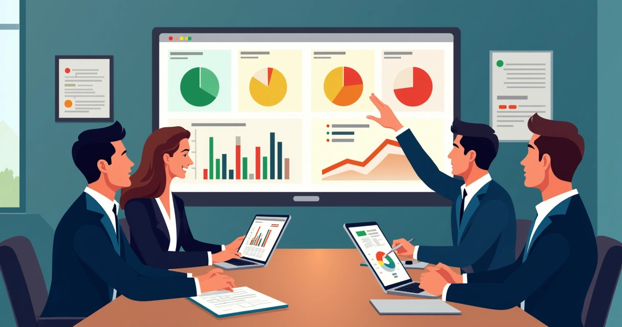 Equipe comercial analisando leads em painel digital com dados 