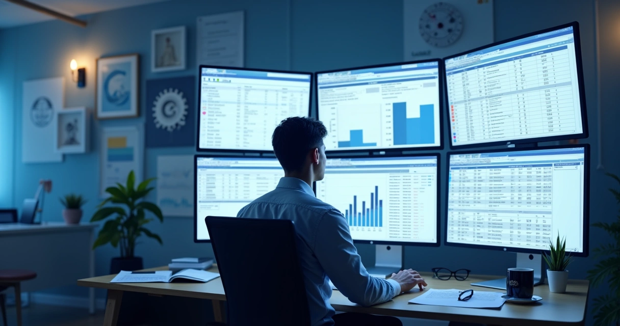 Corretor analisando lista de potenciais clientes no computador 