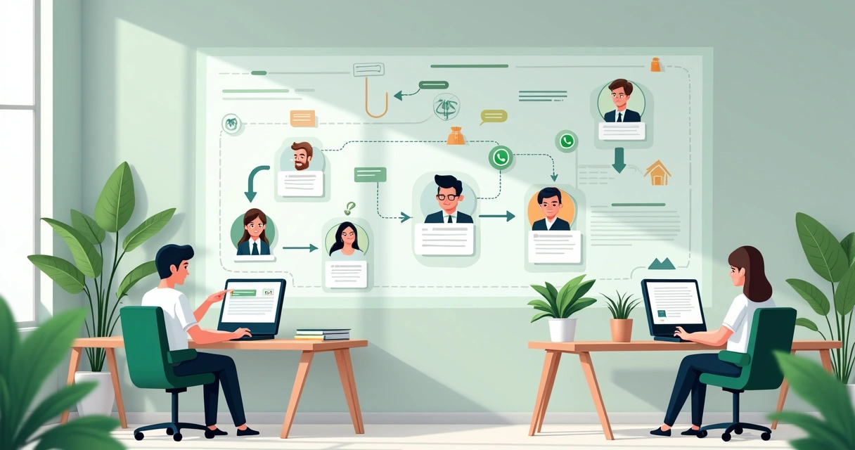 Fluxo digital de qualificação de leads em ambiente imobiliário moderno 