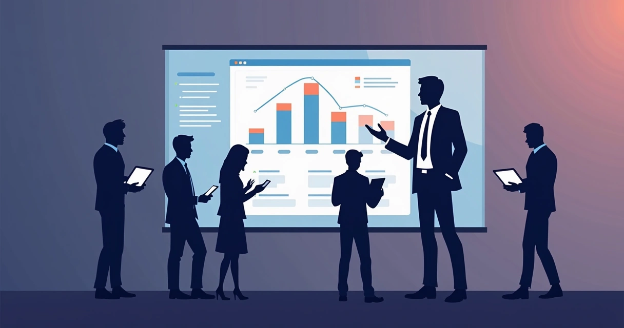 Gestor analisando leads em painel digital, representantes externos ao fundo 