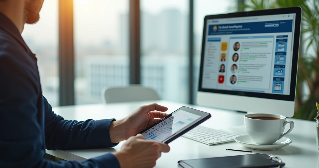 Vendedor usando tablet para qualificar leads