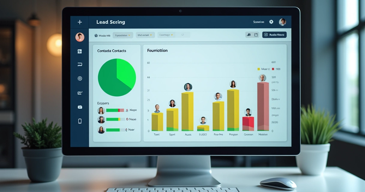 Dashboard de lead scoring com contatos qualificados visualmente 
