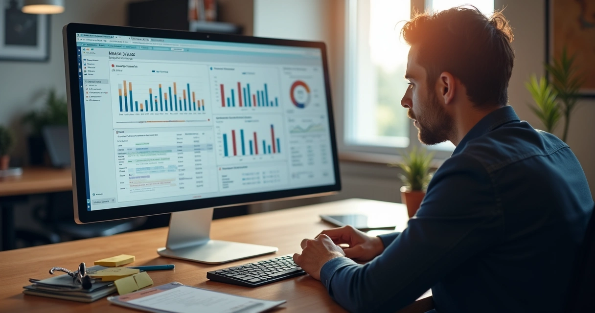 Pipeline de vendas B2B: etapas, métricas e gestão de leads 3 Pessoa analisando dados de lead qualificado na tela do computador