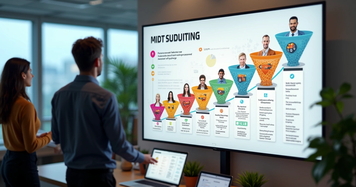 Equipe comercial avaliando e qualificando contatos em diferentes etapas do funil