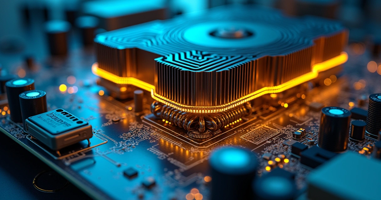 Closeup view of an advanced quantum computer system 
